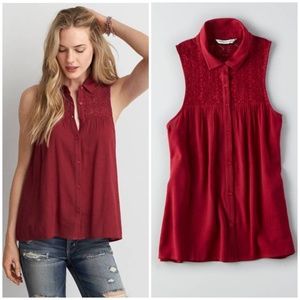 AEO Sleeveless Red Racerback Lace Top